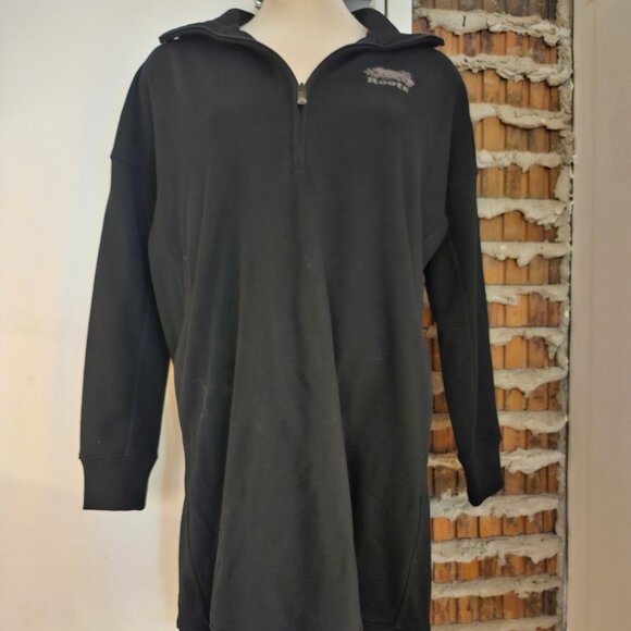 Roots 1/2 Zip Sweater Pullover Dress Black Pockets Size S Small - Picture 1 of 4